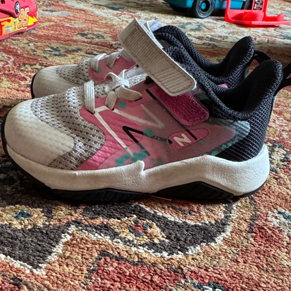 New Balance Kids' White and Pink Sneakers